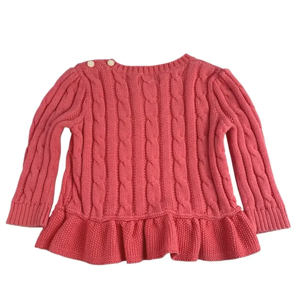 Ralph Lauren Baby Toddler Girls Orange Cotton Peplum Cable Knit Sweater Top 9M